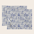 Toile de Jouy Vintage French Romantic Pastoral Navy Blue Placemat Gallery Image 1