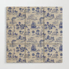 Toile de Jouy Vintage French Romantic Pastoral Navy Blue Wood Wall Art Gallery Image 1