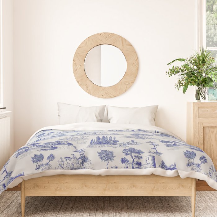 Toile de Jouy Vintage French Romantic Pastoral Navy Blue Duvet Cover Gallery Image 3