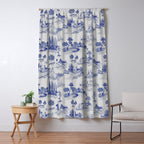 Toile de Jouy Vintage French Romantic Pastoral Navy Blue Window Curtain Gallery Image 5