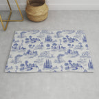 Toile de Jouy Vintage French Romantic Pastoral Navy Blue Rug Gallery Image 1