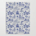 Toile de Jouy Vintage French Romantic Pastoral Navy Blue Poster Gallery Image 4