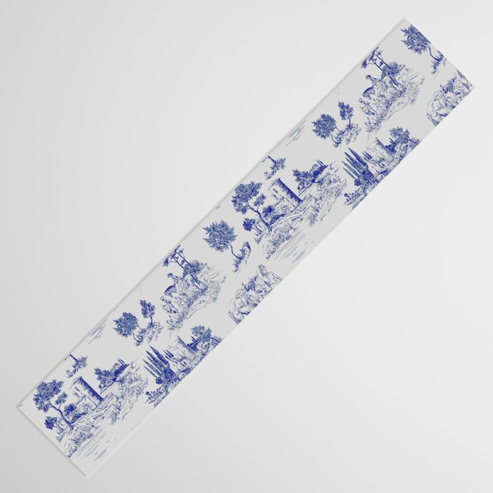 Toile de Jouy Vintage French Romantic Pastoral Navy Blue Table Runner Gallery Image 3