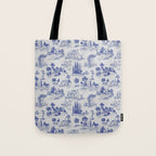 Toile de Jouy Vintage French Romantic Pastoral Navy Blue Tote Bag Gallery Image 1