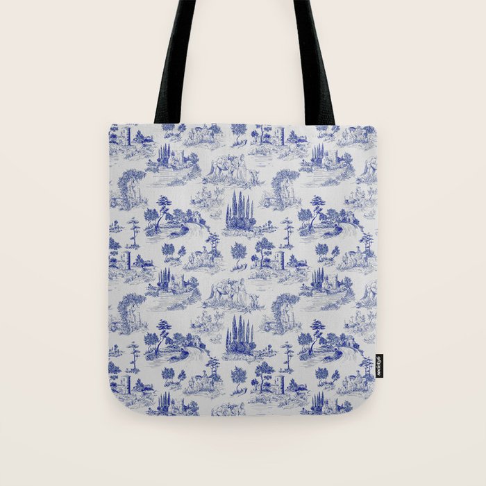 Toile de Jouy Vintage French Romantic Pastoral Navy Blue Tote Bag Gallery Image 1