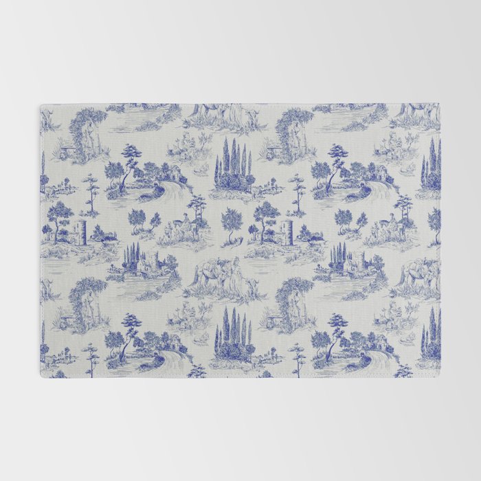 Toile de Jouy Vintage French Romantic Pastoral Navy Blue Rug Gallery Image 2
