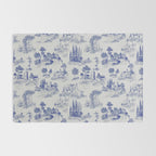 Toile de Jouy Vintage French Romantic Pastoral Navy Blue Rug Gallery Image 2