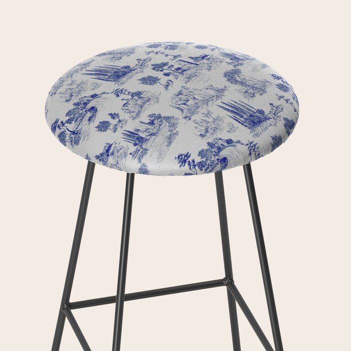 Toile de Jouy Vintage French Romantic Pastoral Navy Blue Stool Gallery Image 2