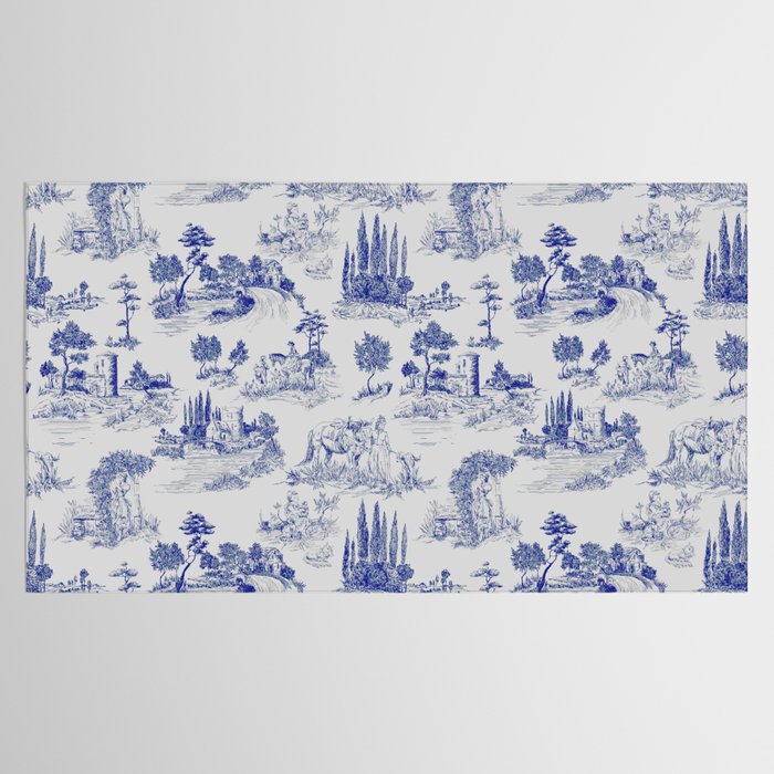 Toile de Jouy Vintage French Romantic Pastoral Navy Blue Tablecloth Gallery Image 2