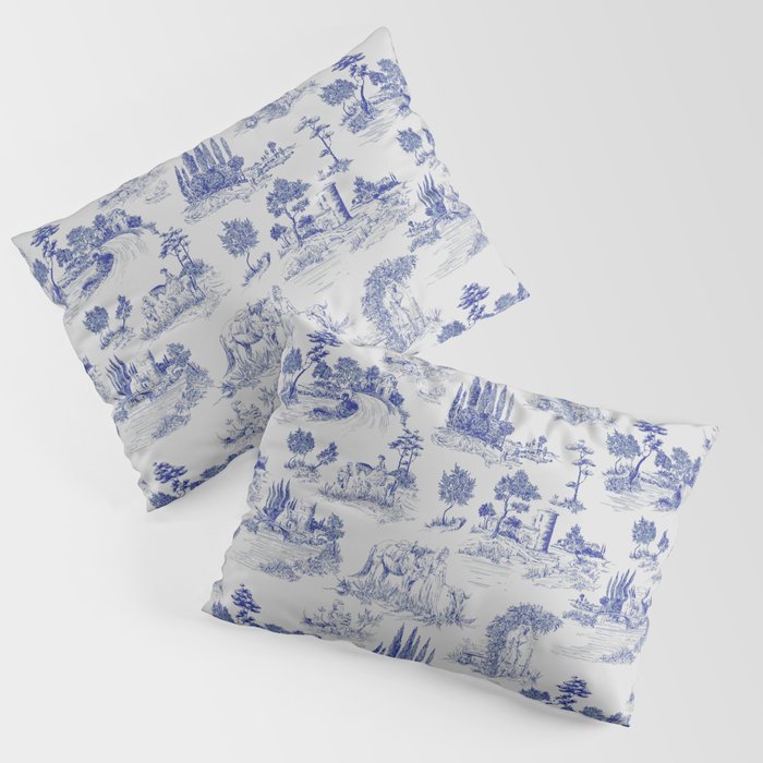 Toile de Jouy Vintage French Romantic Pastoral Navy Blue Pillow Sham Gallery Image 1