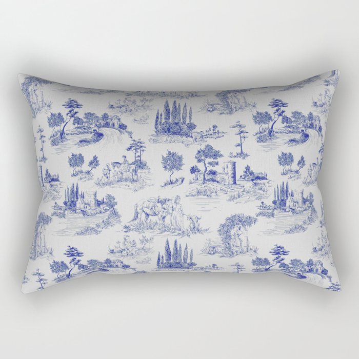 Toile de Jouy Vintage French Romantic Pastoral Navy Blue Rectangular Pillow Gallery Image 2