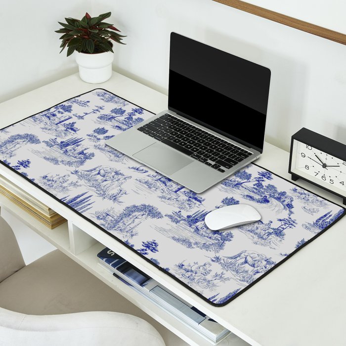 Toile de Jouy Vintage French Romantic Pastoral Navy Blue Desk Mat Gallery Image 2