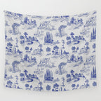 Toile de Jouy Vintage French Romantic Pastoral Navy Blue Wall Tapestry Gallery Image 4