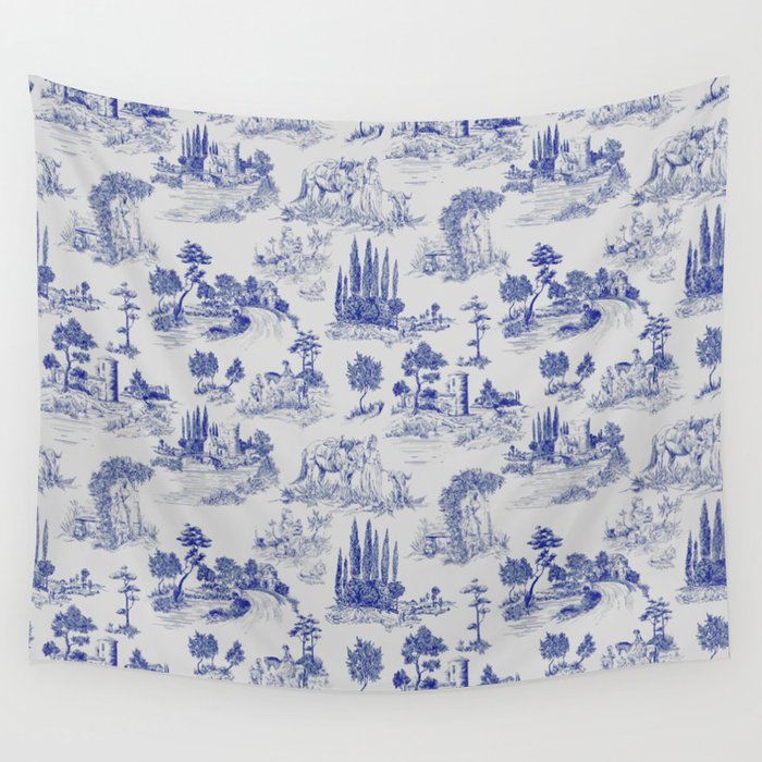 Toile de Jouy Vintage French Romantic Pastoral Navy Blue Wall Tapestry Gallery Image 4
