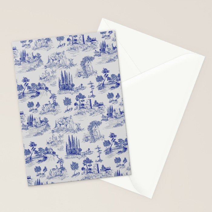 Toile de Jouy Vintage French Romantic Pastoral Navy Blue Stationery Card Gallery Image 2