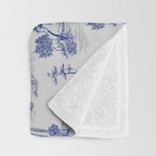 Toile de Jouy Vintage French Romantic Pastoral Navy Blue Throw Blanket Gallery Image 3