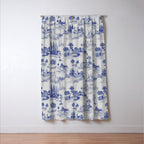Toile de Jouy Vintage French Romantic Pastoral Navy Blue Window Curtain Gallery Image 3