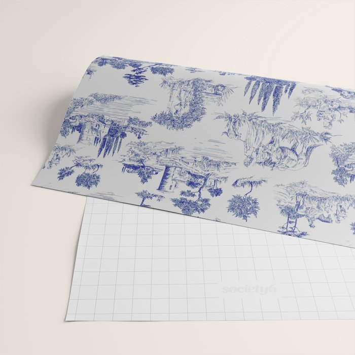 Toile de Jouy Vintage French Romantic Pastoral Navy Blue Wrapping Paper Gallery Image 2