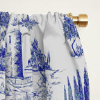 Toile de Jouy Vintage French Romantic Pastoral Navy Blue Window Curtain Gallery Image 2