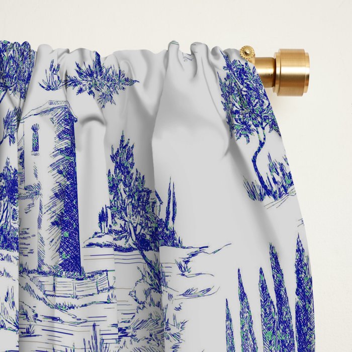 Toile de Jouy Vintage French Romantic Pastoral Navy Blue Window Curtain Gallery Image 2