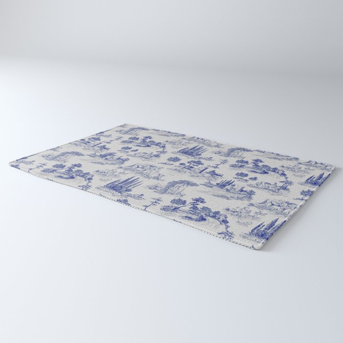 Toile de Jouy Vintage French Romantic Pastoral Navy Blue Rug Gallery Image 3