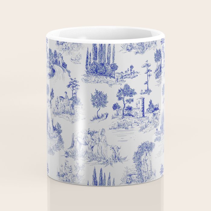 Toile de Jouy Vintage French Romantic Pastoral Navy Blue Coffee Mug Gallery Image 4
