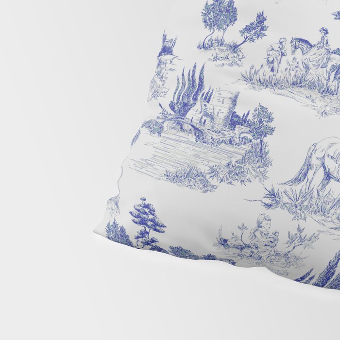 Toile de Jouy Vintage French Romantic Pastoral Navy Blue Pillow Sham Gallery Image 4
