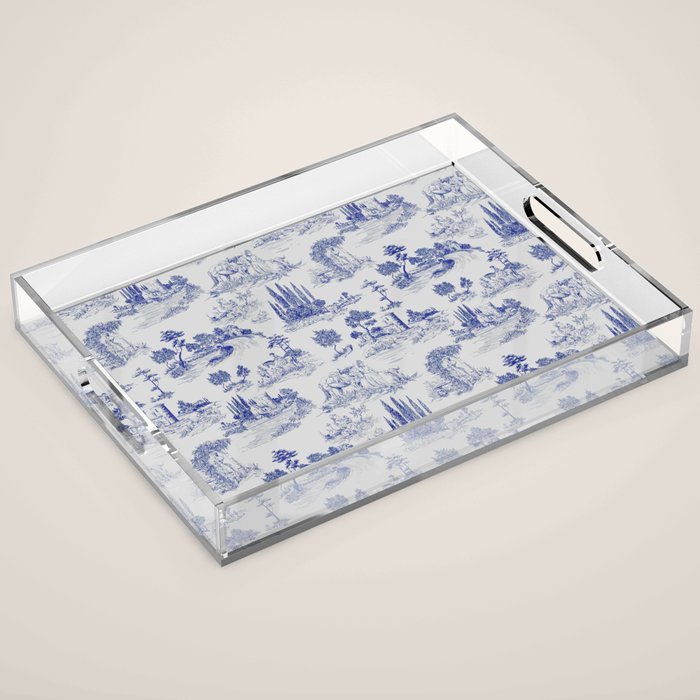 Toile de Jouy Vintage French Romantic Pastoral Navy Blue Acrylic Tray Gallery Image 1