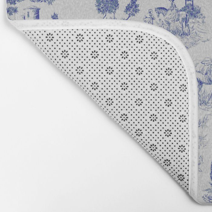 Toile de Jouy Vintage French Romantic Pastoral Navy Blue Bath Mat Gallery Image 2
