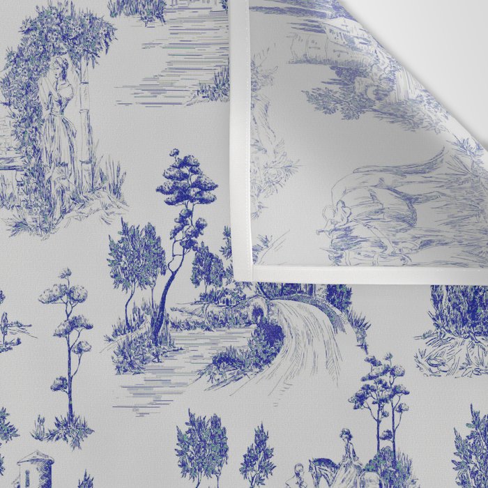 Toile de Jouy Vintage French Romantic Pastoral Navy Blue Wall Tapestry Gallery Image 3