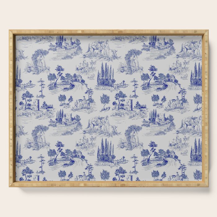 Toile de Jouy Vintage French Romantic Pastoral Navy Blue Serving Tray Gallery Image 1