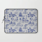Toile de Jouy Vintage French Romantic Pastoral Navy Blue Laptop Sleeve Gallery Image 1