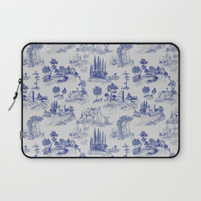 Toile de Jouy Vintage French Romantic Pastoral Navy Blue Laptop Sleeve Gallery Image 1