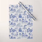 Toile de Jouy Vintage French Romantic Pastoral Navy Blue Wrapping Paper Gallery Image 1