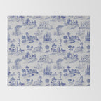Toile de Jouy Vintage French Romantic Pastoral Navy Blue Throw Blanket Gallery Image 2