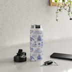 Toile de Jouy Vintage French Romantic Pastoral Navy Blue Water Bottle Gallery Image 4