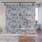 Toile de Jouy Vintage French Romantic Pastoral Navy Blue Wall Mural Gallery Image 1