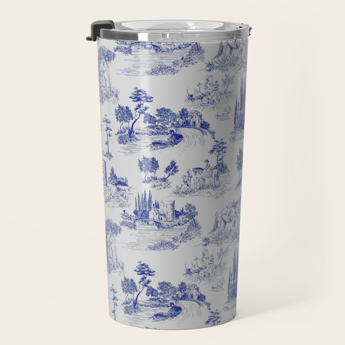Toile de Jouy Vintage French Romantic Pastoral Navy Blue Travel Mug Gallery Image 3
