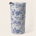 Toile de Jouy Vintage French Romantic Pastoral Navy Blue Travel Mug Gallery Image 3