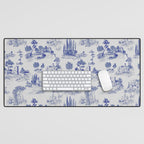 Toile de Jouy Vintage French Romantic Pastoral Navy Blue Desk Mat Gallery Image 1