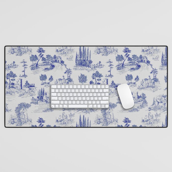 Toile de Jouy Vintage French Romantic Pastoral Navy Blue Desk Mat Gallery Image 1