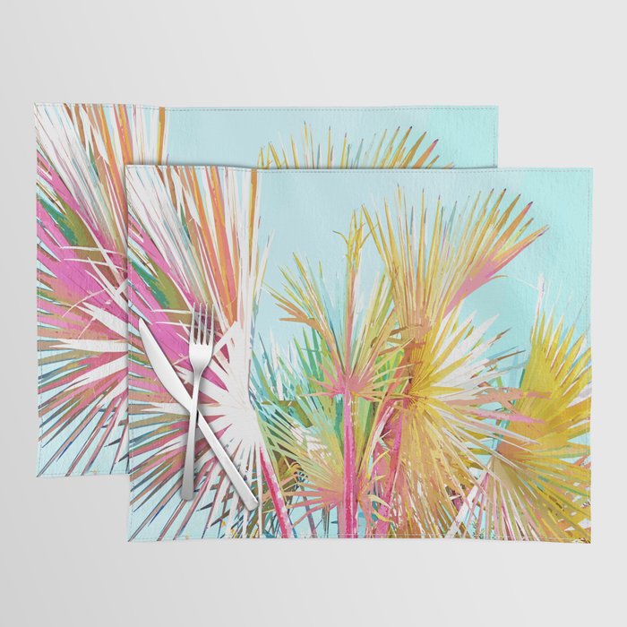 Beachy Pastel Palm Jungle | Botanical Digital Painting | Nature Plants Tropical Boho Blush Placemat Gallery Image 1