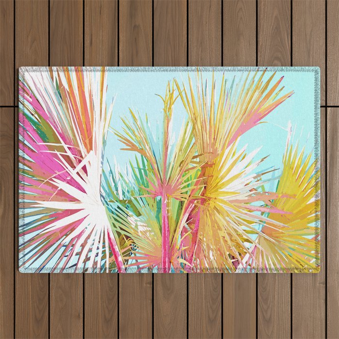 Beachy Pastel Palm Jungle | Botanical Digital Painting | Nature Plants Tropical Boho Blush Outdoor Rug Gallery Image 1