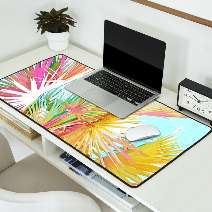 Beachy Pastel Palm Jungle | Botanical Digital Painting | Nature Plants Tropical Boho Blush Desk Mat Gallery Image 2