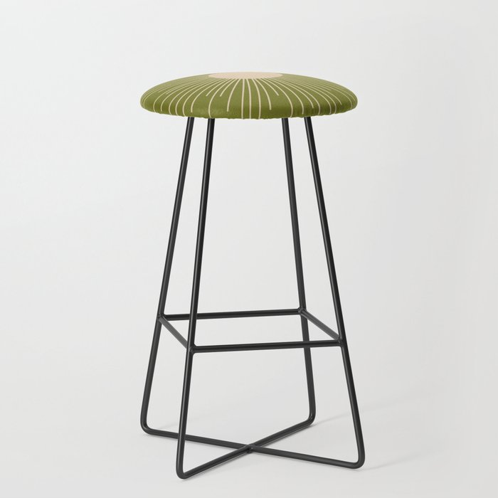 Mid-Century Modern Sunburst - Minimalist Sun in Mid Mod Beige and Olive Green Stool Gallery Image 1