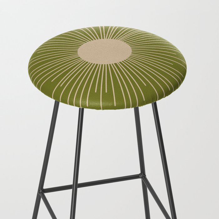 Mid-Century Modern Sunburst - Minimalist Sun in Mid Mod Beige and Olive Green Stool Gallery Image 2
