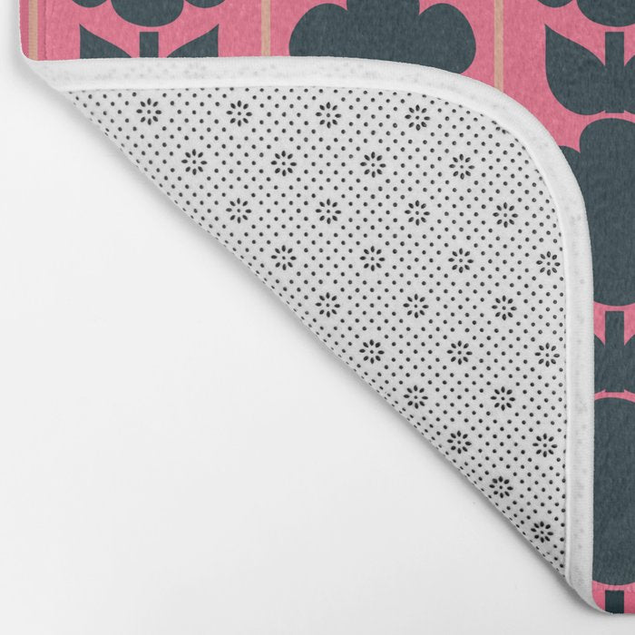 Eclectic Floral Jonnty Flowers and Stripes Pattern in Rich Pink and Dark Blue Bath Mat Gallery Image 2