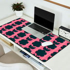 Eclectic Floral Jonnty Flowers and Stripes Pattern in Rich Pink and Dark Blue Desk Mat Gallery Image 2