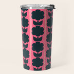 Eclectic Floral Jonnty Flowers and Stripes Pattern in Rich Pink and Dark Blue Travel Mug Gallery Image 2