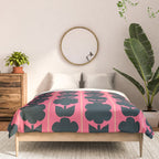 Eclectic Floral Jonnty Flowers and Stripes Pattern in Rich Pink and Dark Blue Comforter Gallery Image 3